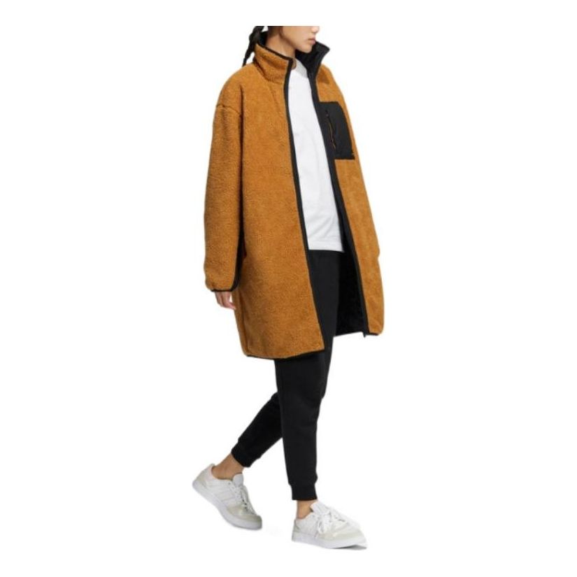 (WMNS) adidas Neo Colorblock Logo Print Stand Collar Cotton Jacket 'Tan Black' HN2448