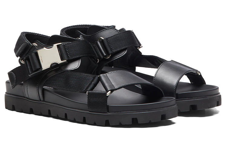 PRADA Crisscross Straps Buckle-Fastening Sandal Black