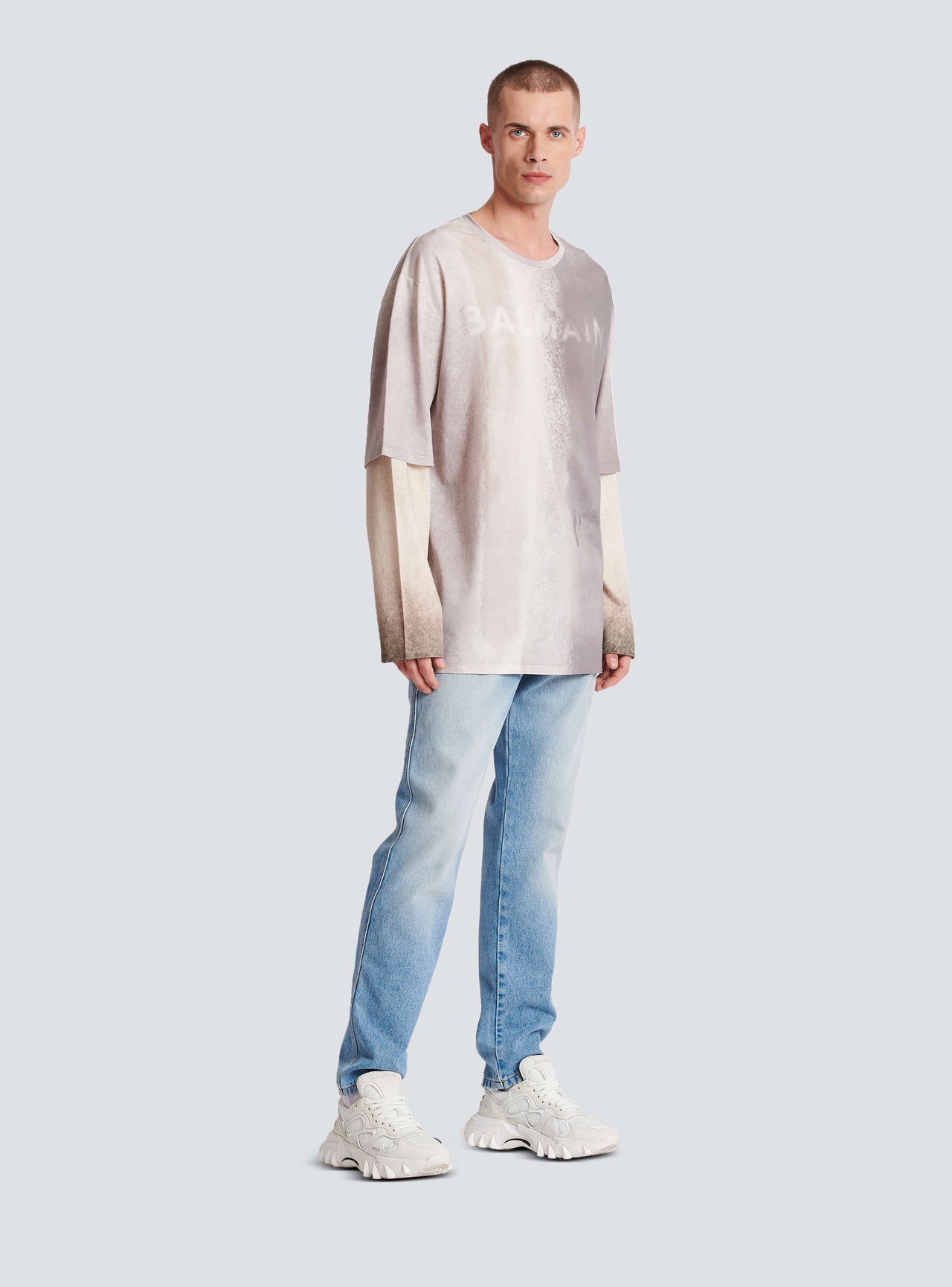 Balmain Men's Balmain Sprayed Double Layer Ls T-Shirt