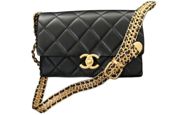 CHANEL Calfskin Crossbody Bag Shoulder Bag Women's Black