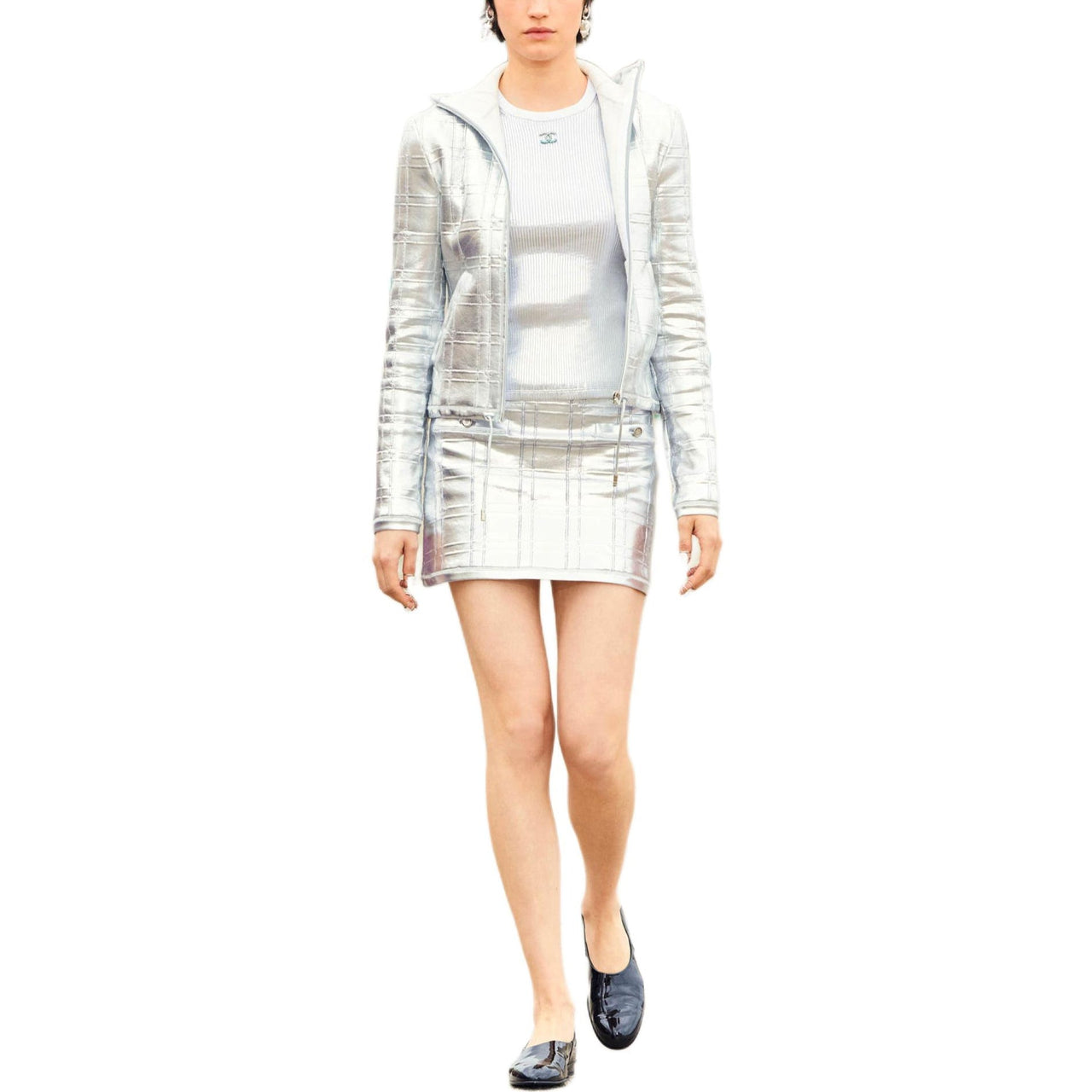 CHANEL Casual Short Skirts Women's Silver