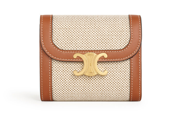 CELINE Canvas With Leather Wallet Women's Beige/Brown