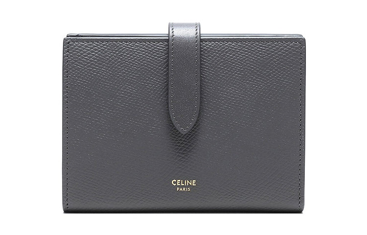 CELINE Cow Leather Wallet Women's Gray
