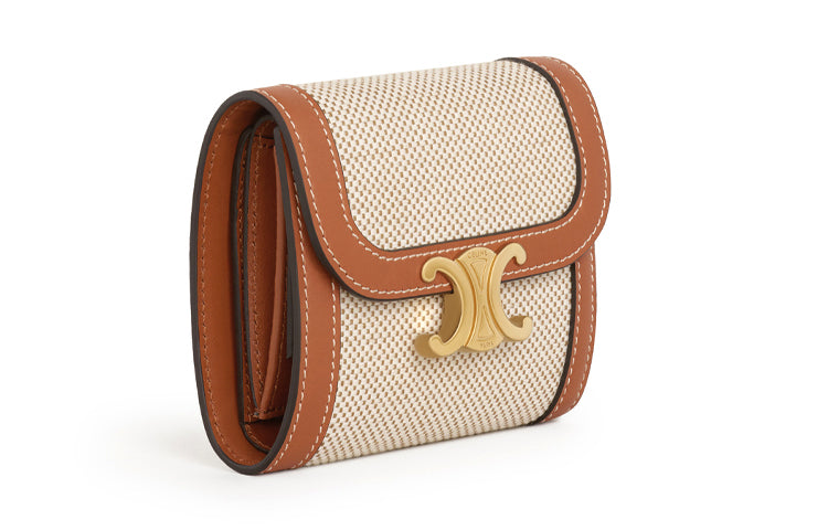 CELINE Canvas With Leather Wallet Women's Beige/Brown
