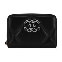 CHANEL Lambskin Coin Purse Women's Black