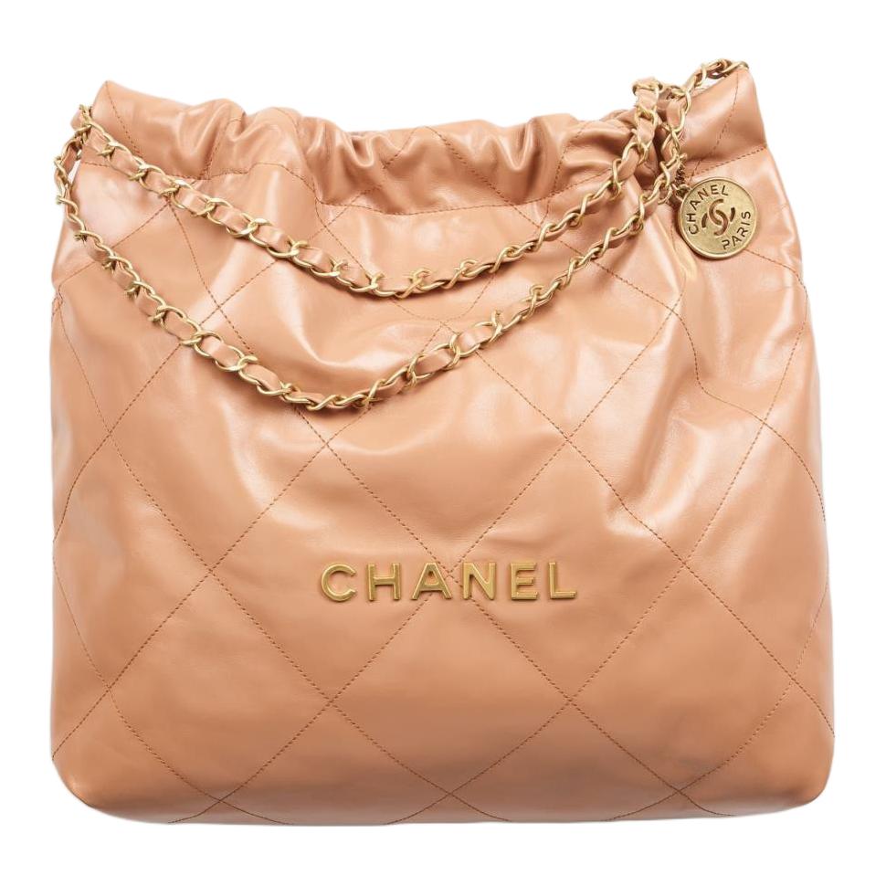 CHANEL Cow Leather With Metal Bucket Bag Handbag Shoulder Bag Women's Dark Beige