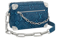 LOUIS VUITTON SOFT TRUNK Cow Leather Box Bag Handbag Shoulder Bag Crossbody Bag Mini Men's Blue