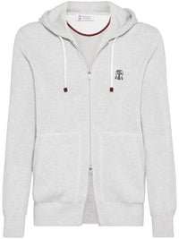 Brunello Cucinelli Logo-Embroidered Zip-Up Cotton Hoodie