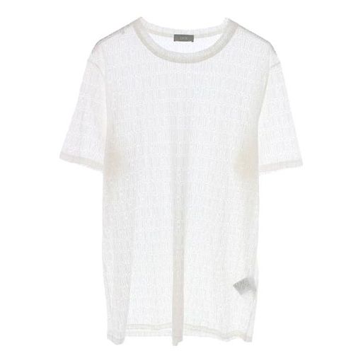 DIOR Art Signature Letter Hollow Perspective Short Sleeve For Men White 033J600A0643-080