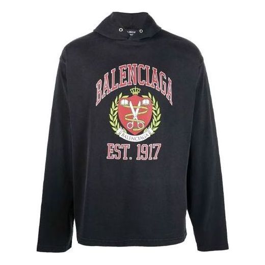 Balenciaga Est. 1917 College Logo Print Hoodie 'Black' 674685TLV891076