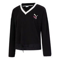 (WMNS) PUMA Logo V neck Sweatshirt 'Black' 537524-01
